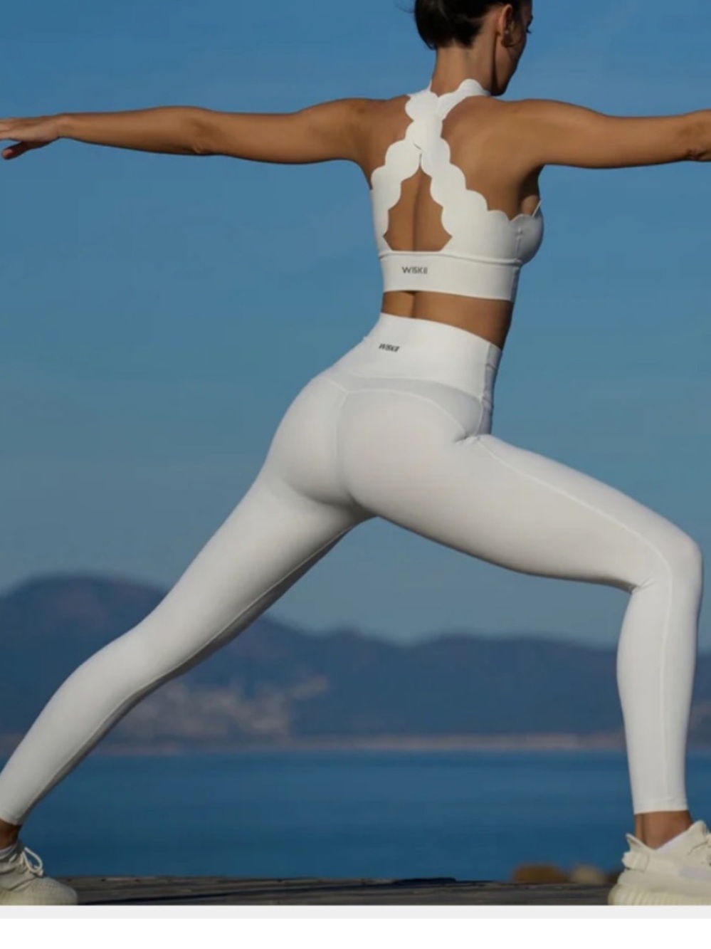 WISKII High Waist Training Legging full length Ivory White Gold Logo Large NWT